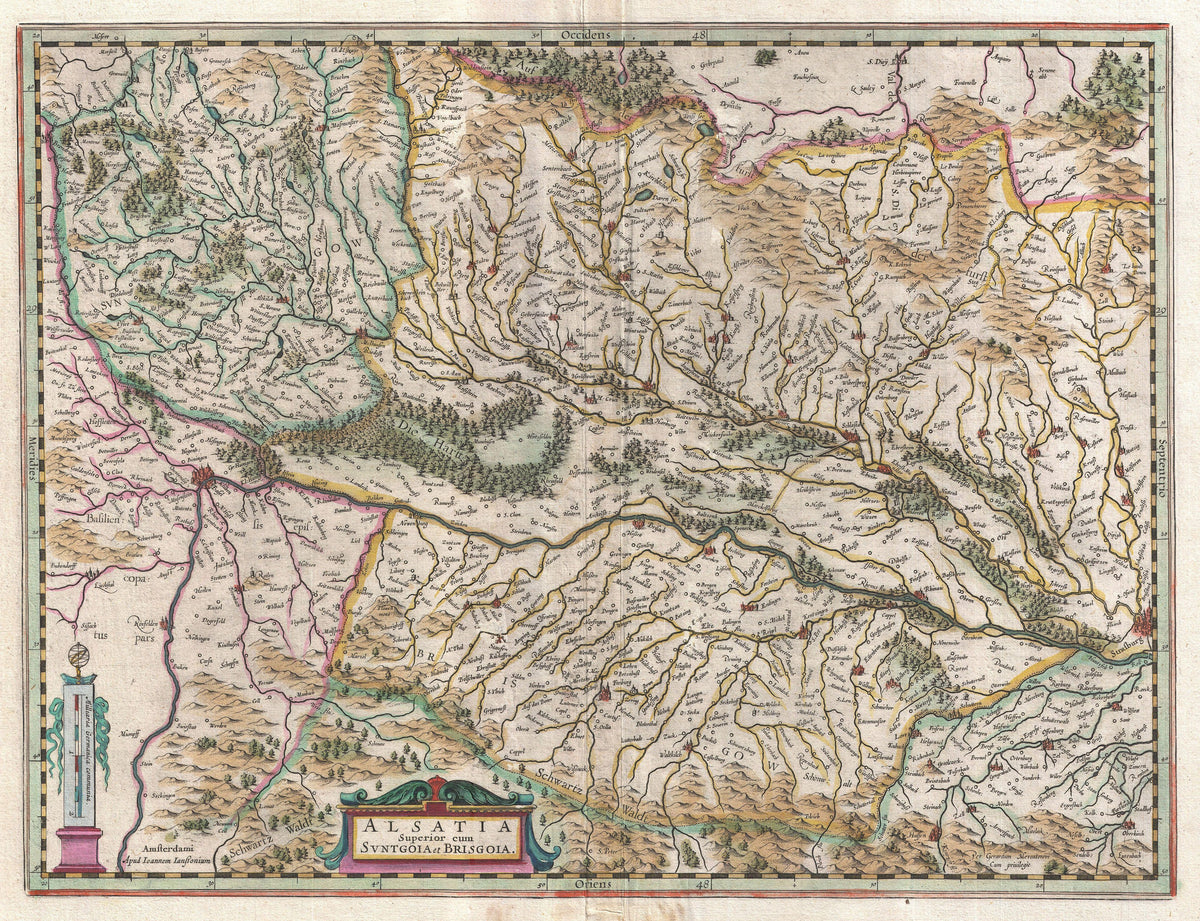Hartă veche — Alsace (Basel and Strasbourg), 1644 — Jan Janssonius