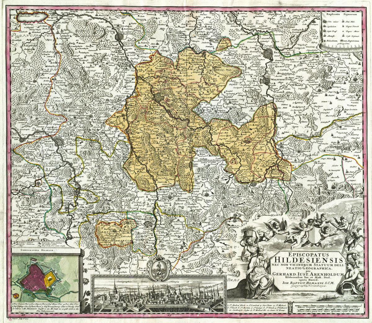 Hartă veche — Ruprecht Adam Kupferstich Episkopat Hildesheim, 1727 — Johann Baptist Homann