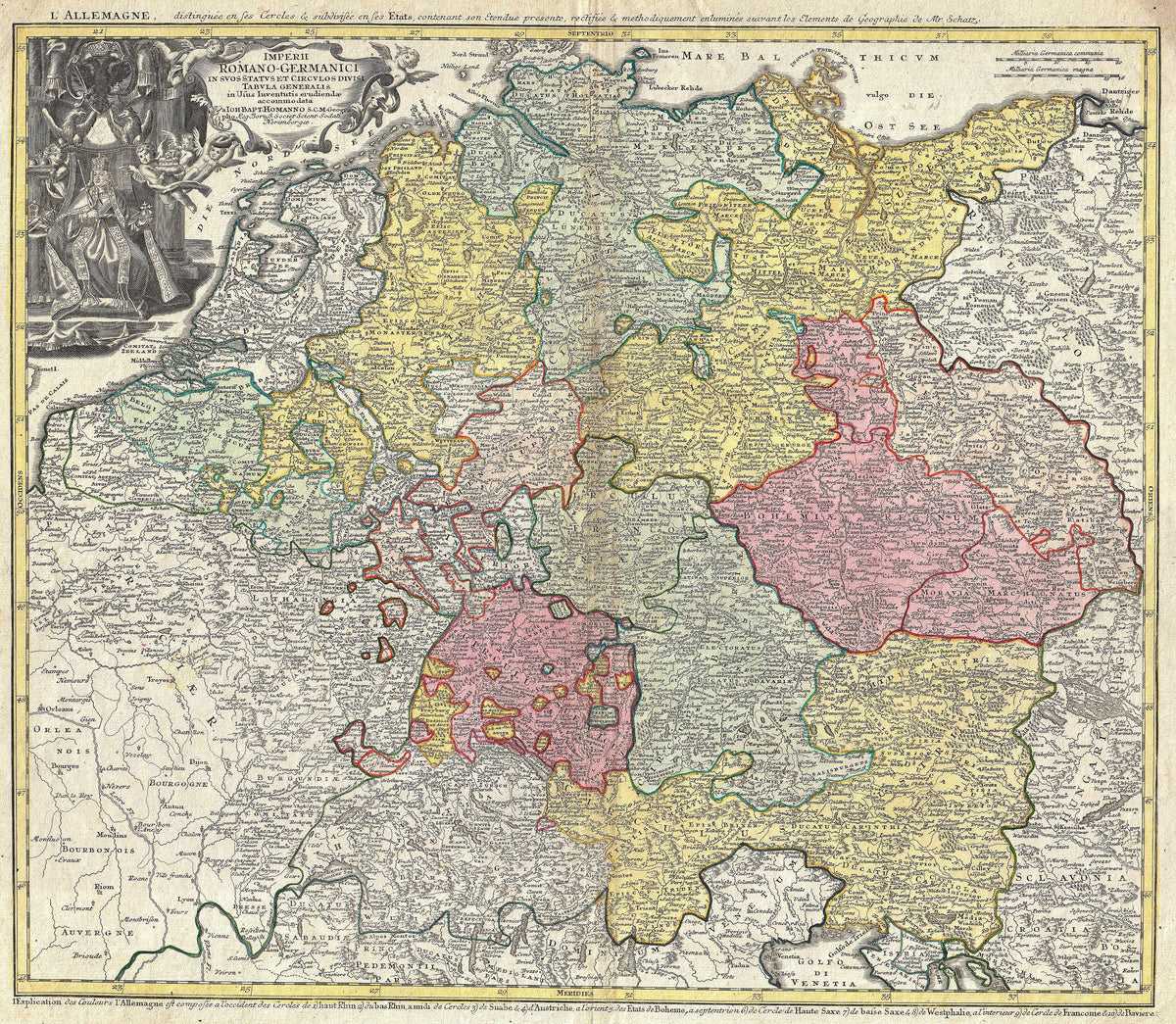 Hartă veche — Holy Roman Empire ( Germanic Empire ), 1740 — Johann Baptist Homann