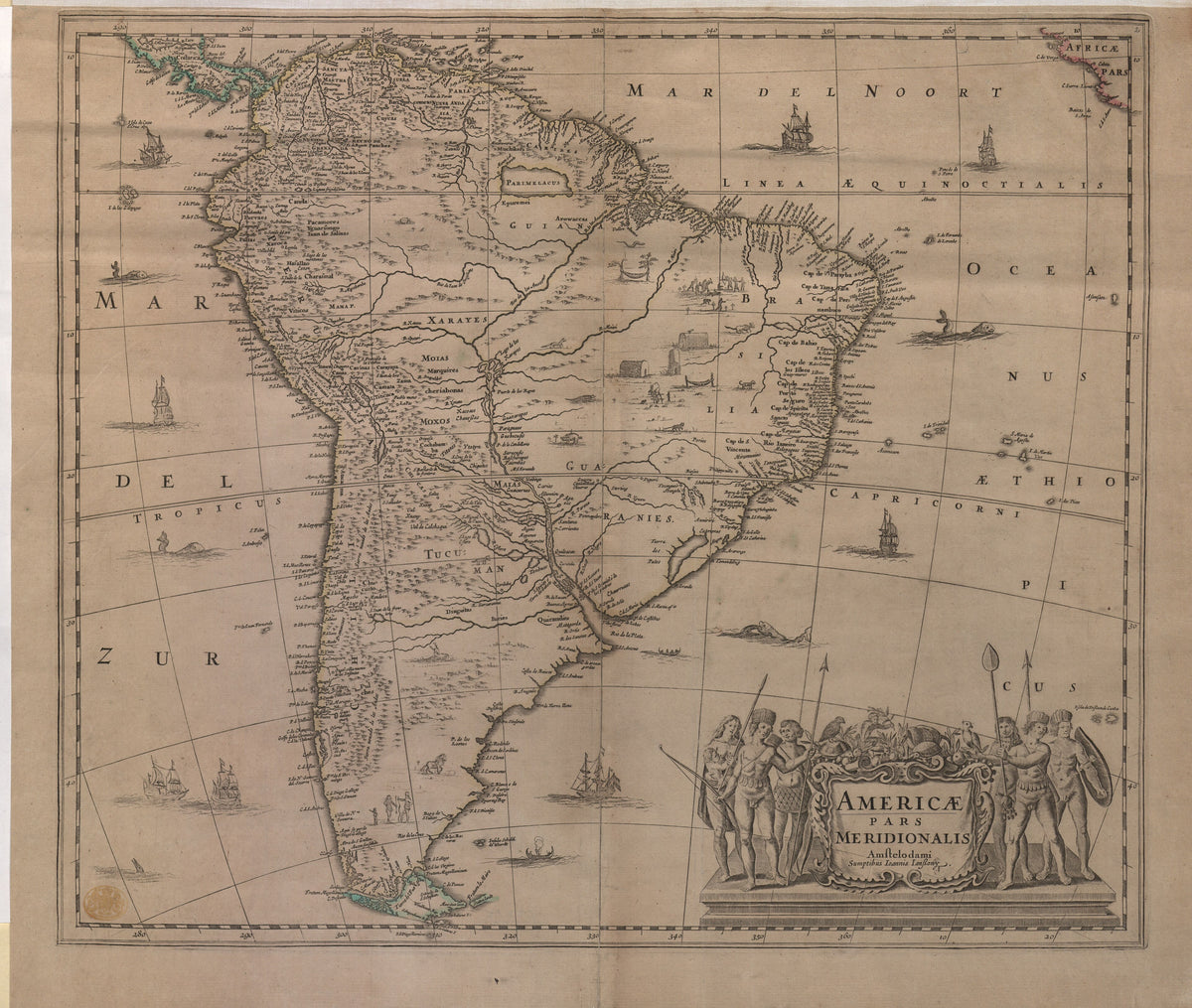 Hartă veche — AMERICÆ PARS MERIDIONALIS, 1641 — Jan Janssonius