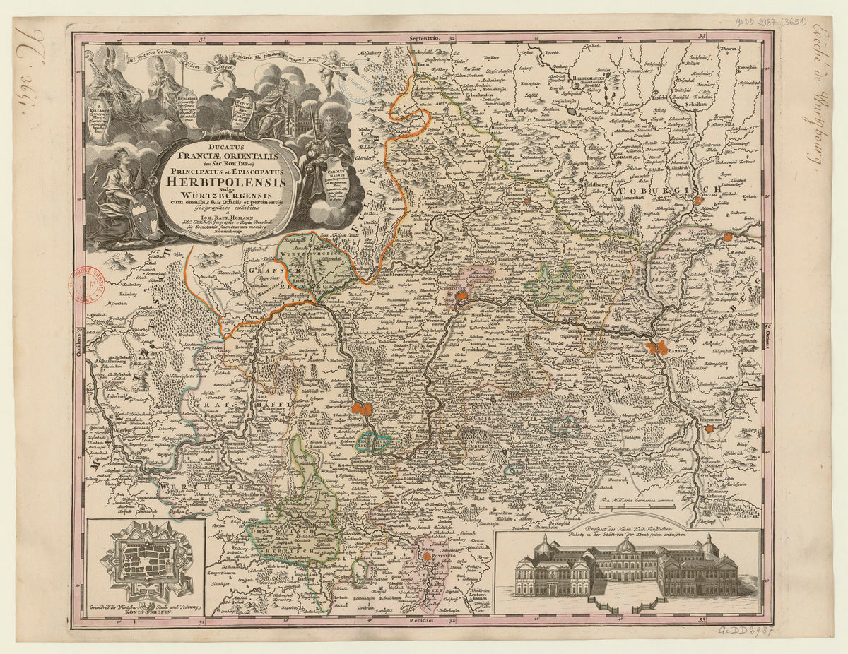 Hartă veche — Ducatus Franciae orientalis seu sa rom. imperij principatus et — Johann Baptist Homann