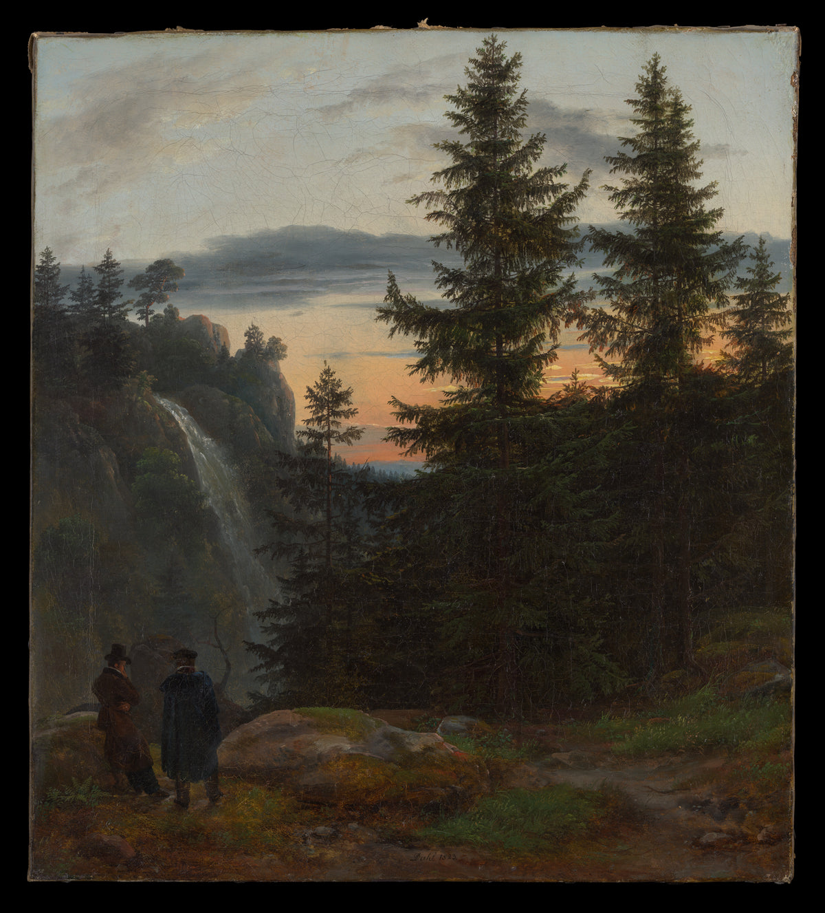Two Men before a Waterfall at Sunset — Johan Christian Dahl