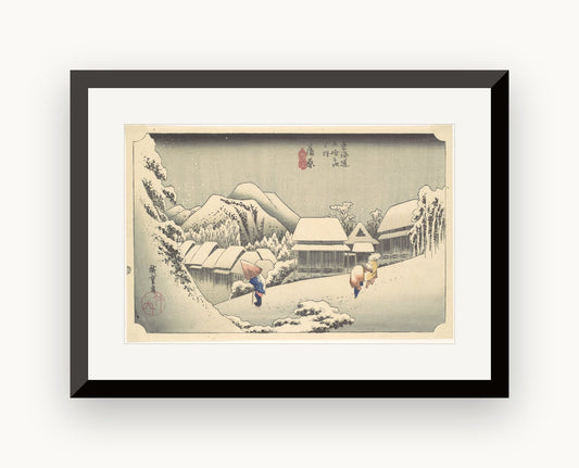 Zăpadă de seară la Kanbara, din seria „Cele 53 de stații ale drumului Tōkaidō" — Utagawa Hiroshige