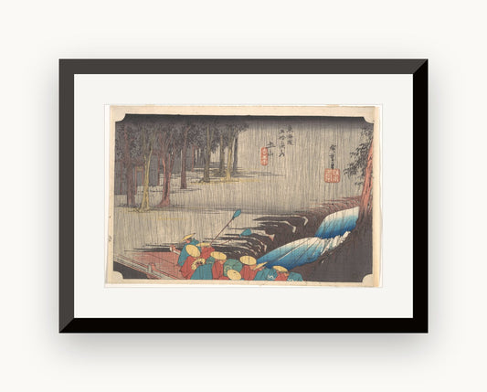 Ploaie de primăvară la Tsuchiyama, din seria „Cele 53 de stații ale Tōkaidō" — Utagawa Hiroshige