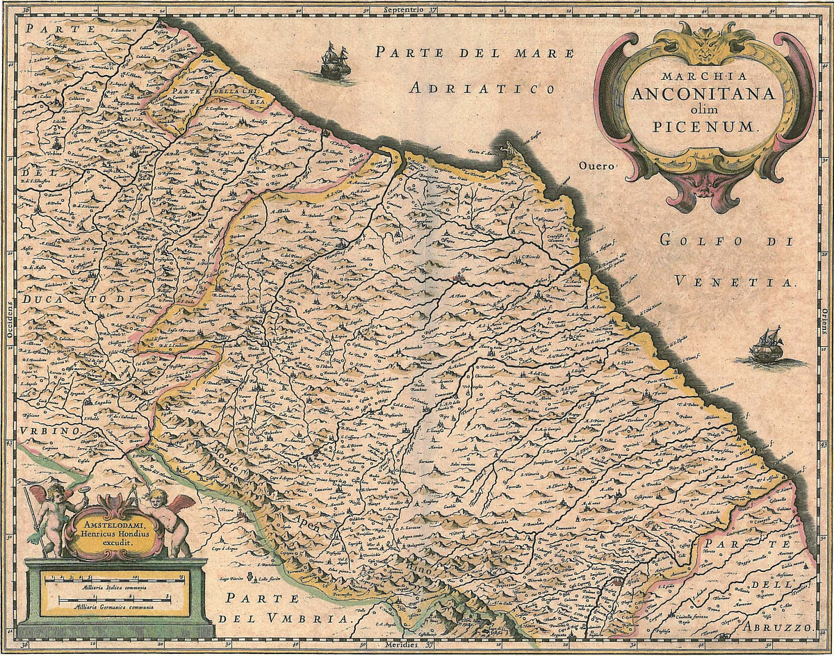 Hartă veche — Marchia Anconitana olim Picenum, 1635 — Henricus Hondius