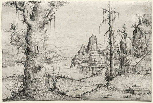 River Landscape with Large Tree at Left — Augustin Hirschvogel