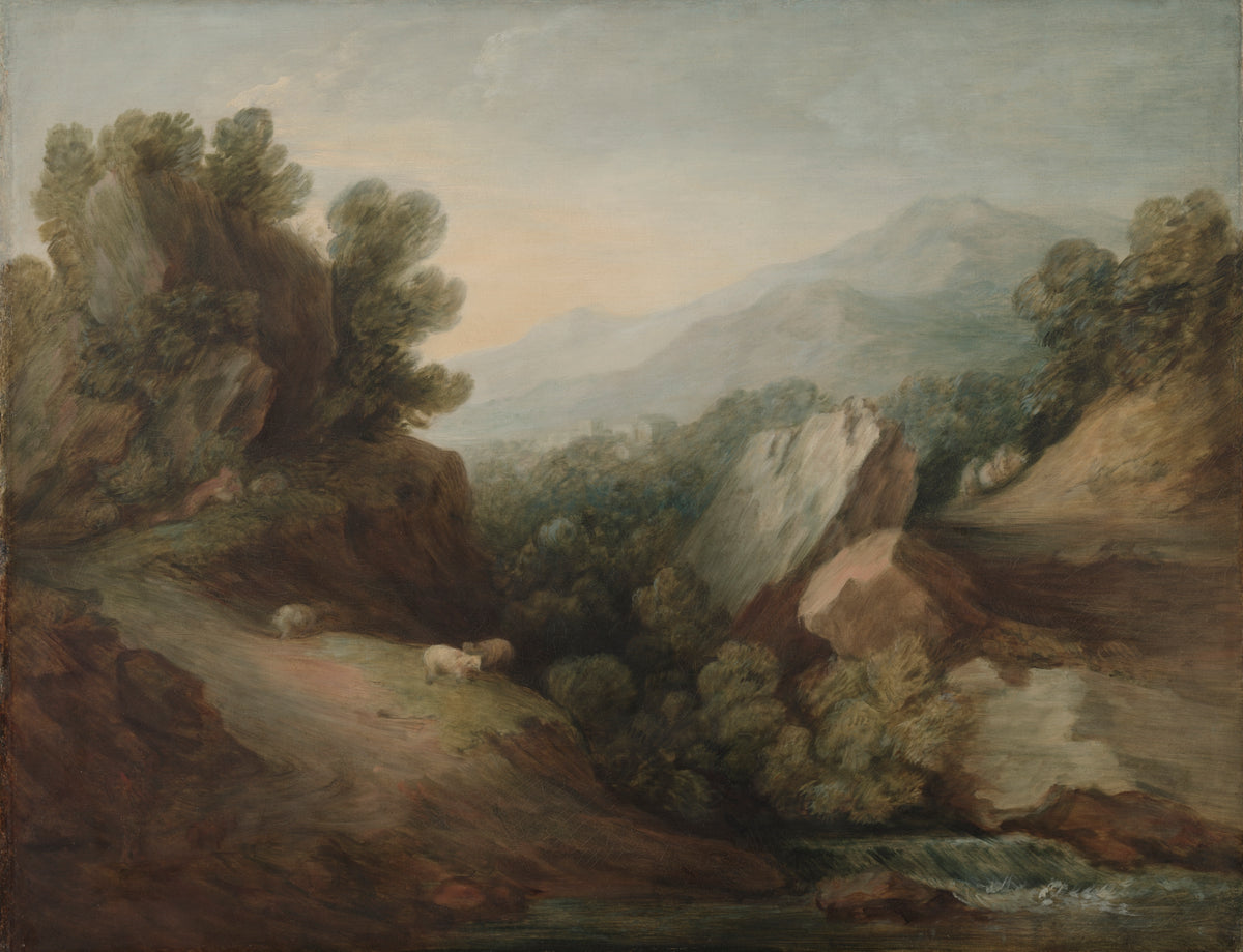 Rocky, Wooded Landscape with a Dell and Weir — Thomas Gainsborough