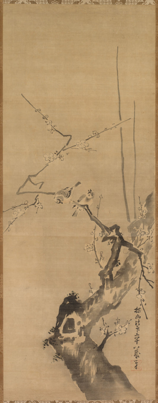 Sparrows on Blossoming Plum; A Sage with Tiger; Chinese Bird on Snow-Laden Branch — Kano Tan’yū