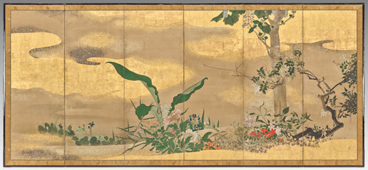 Flowers and Trees of the Four Seasons (right screen) — Watanabe Shikō