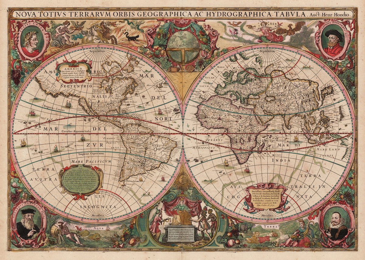 Hartă veche — Nova Totius Terrarum Orbis, 1630 — Henricus Hondius