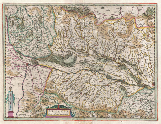 Hartă veche — Alsace (Basel and Strasbourg), 1644 — Jan Janssonius