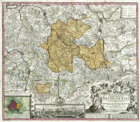 Hartă veche — Ruprecht Adam Kupferstich Episkopat Hildesheim, 1727 — Johann Baptist Homann
