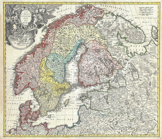 Hartă veche — Scandinavia, Norway, Sweden, Denmark, Finland and the Baltics, 1730 — Johann Baptist Homann