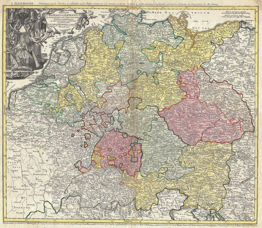 Hartă veche — Holy Roman Empire ( Germanic Empire ), 1740 — Johann Baptist Homann