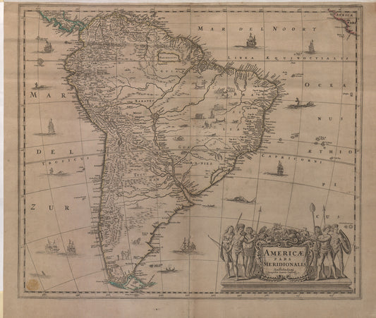 Hartă veche — AMERICÆ PARS MERIDIONALIS, 1641 — Jan Janssonius