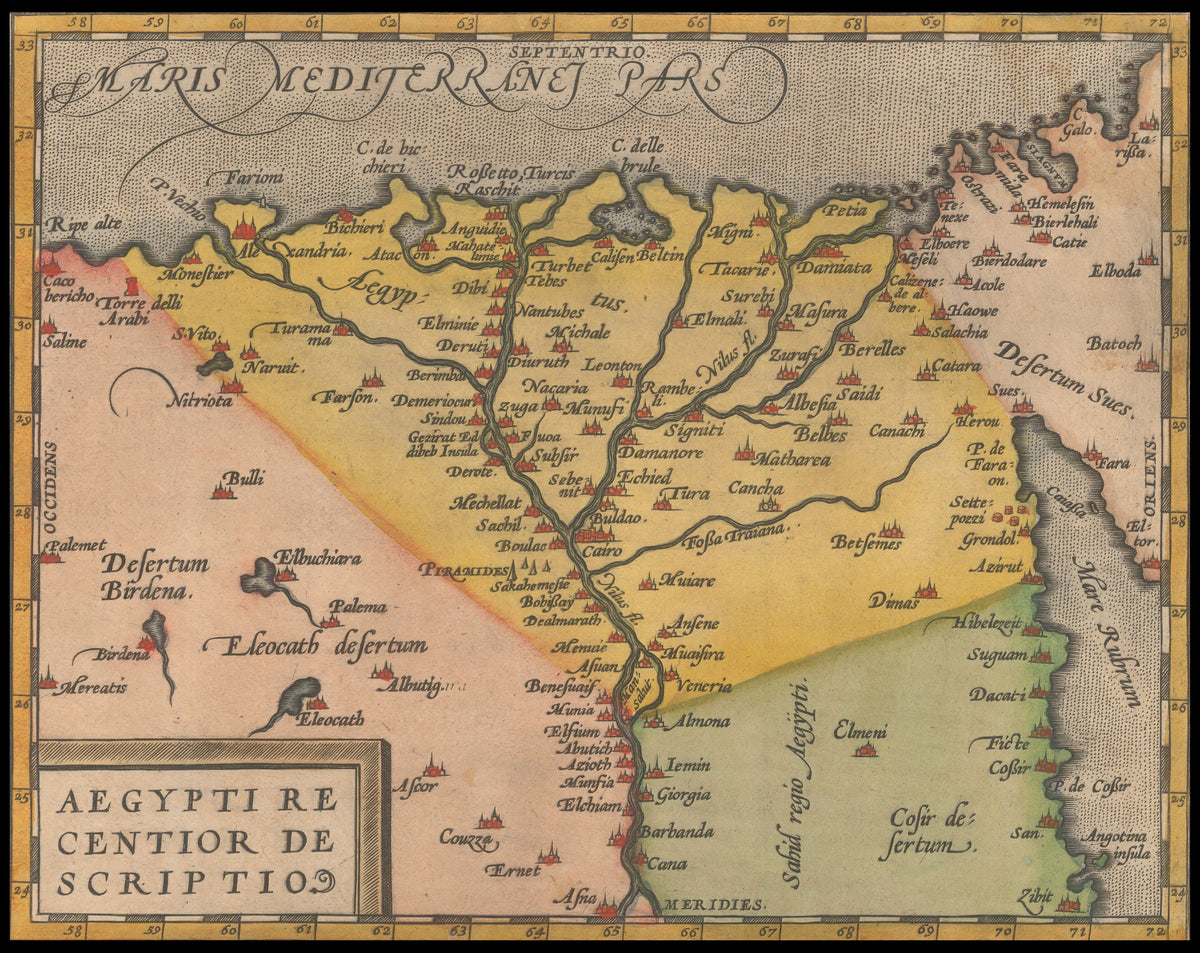 Hartă veche — Aegypti Recentior Descriptio — Abraham Ortelius