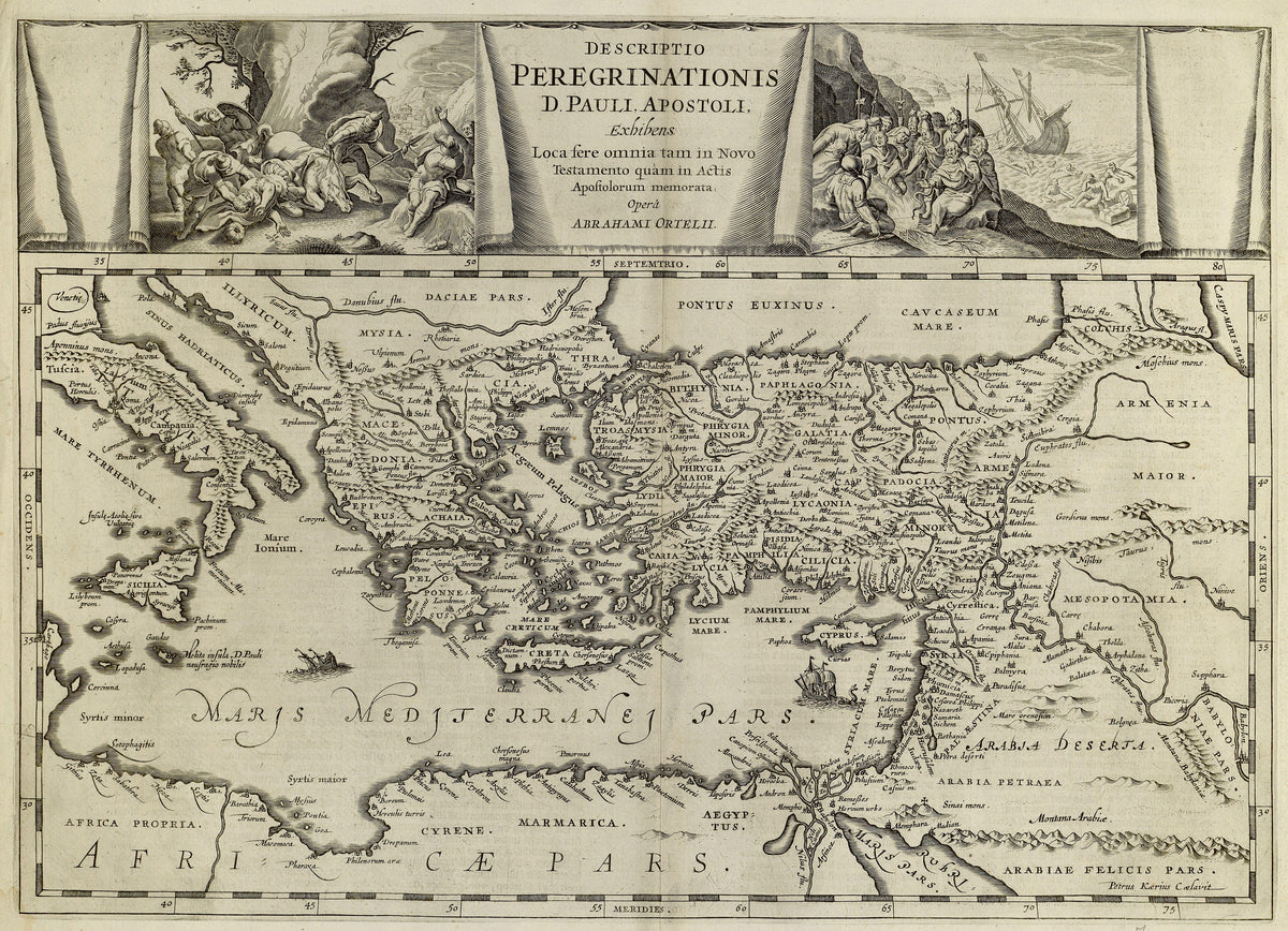 Hartă veche — Descriptio peregrinationis D. Pauli, Apostoli — Abraham Ortelius