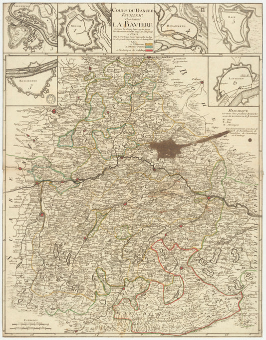 Hartă veche — Cours du Danube, feuille 11e, contenant la Bavière — Johann Baptist Homann