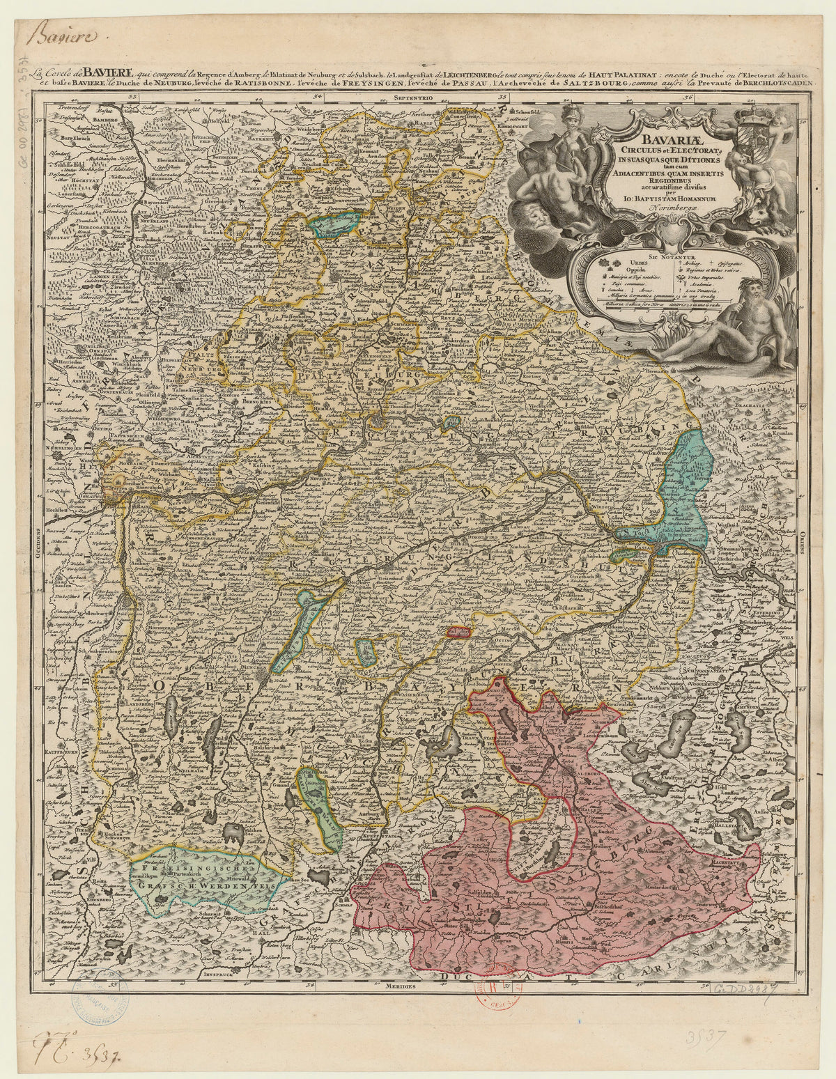 Hartă veche — Bavariae circulus et electorat in suasquasque ditiones tam cum — Johann Baptist Homann
