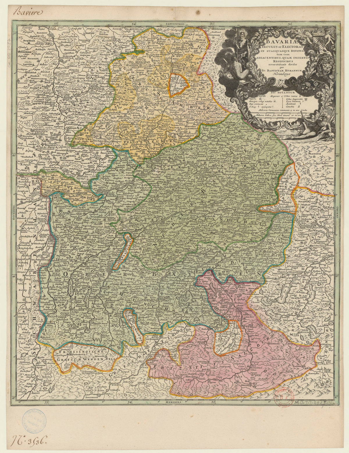 Hartă veche — Bavariae circulus et electorat in suasquasque ditiones tam cum — Johann Baptist Homann