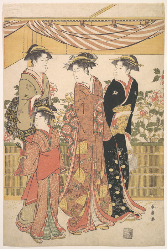 Spectacolul bujorilor — Katsukawa Shunchō, cca. 1790
