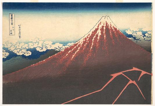 Furtună sub Muntele Fuji (Fuji Roșu) — Katsushika Hokusai, cca. 1831