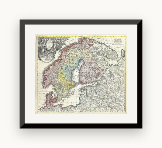 Hartă veche — Scandinavia, Norway, Sweden, Denmark, Finland and the Baltics, 1730 — Johann Baptist Homann