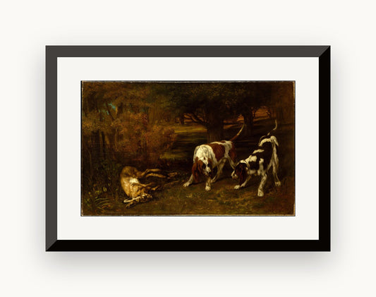 Câini de vânătoare cu un iepure mort — Gustave Courbet