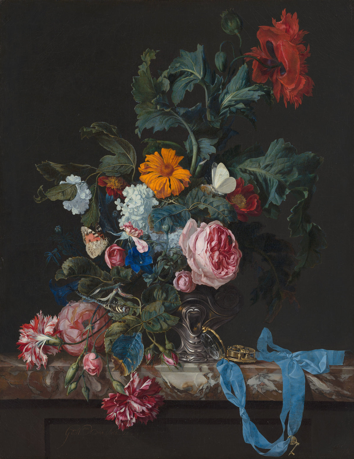 Natură moartă cu flori și ceas — Willem van Aelst