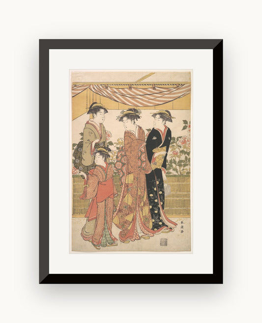 Spectacolul bujorilor — Katsukawa Shunchō, cca. 1790