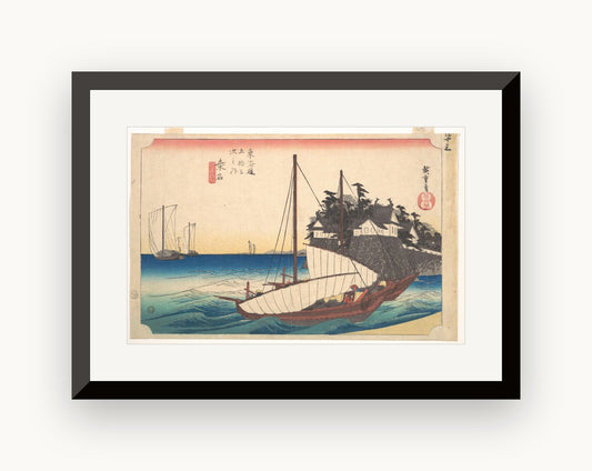Stația 43: Kuwana, bacul Seven-Ri la port, din „Cele 53 de stații ale Tōkaidō" — Utagawa Hiroshige