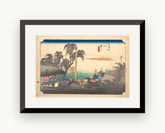 Stația 38: Fujikawa, scenă la graniță, din „Cele 53 de stații ale Tōkaidō" — Utagawa Hiroshige