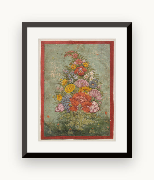 Natură moartă: buchet de flori răsărind din iarbă