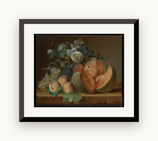 Natură moartă cu o vază de flori, pepene, piersici și struguri — Charlotte Eustache Sophie de Fuligny-Damas