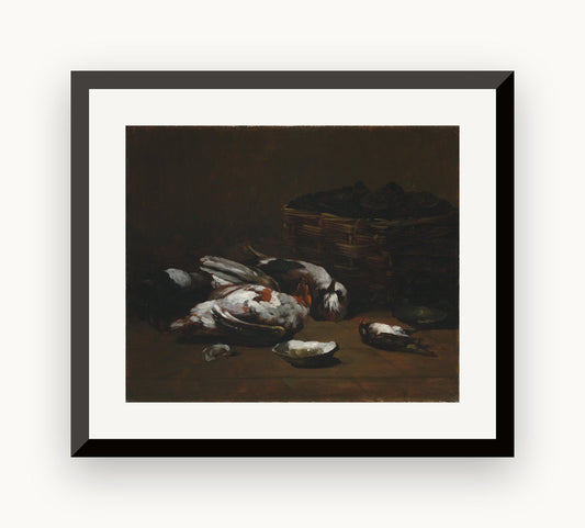 Natură moartă cu păsări și un coș de stridii — Germain Ribot