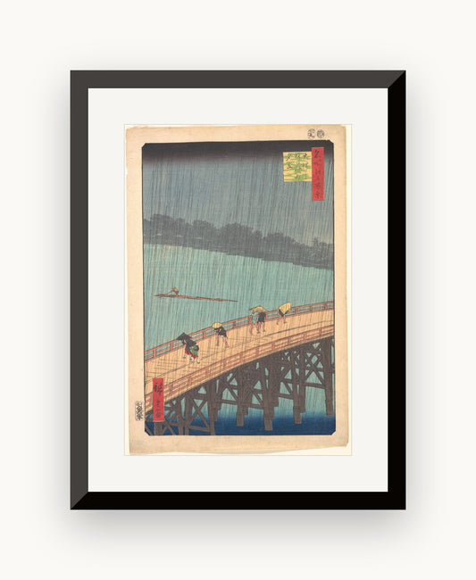 Ploaie torențială peste podul Shin-Ōhashi și Atake, din seria „O sută de vederi celebre din Edo" — Utagawa Hiroshige