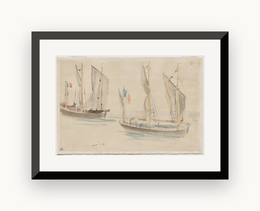 Două bărci în portul Dieppe — Eugène Delacroix